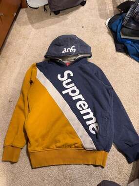 Supreme Sideline Hooded Sweatshirt Navy Gold Purple Lakers Colorway Large
